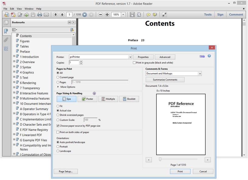 Adobe Acrobat 打印對話框